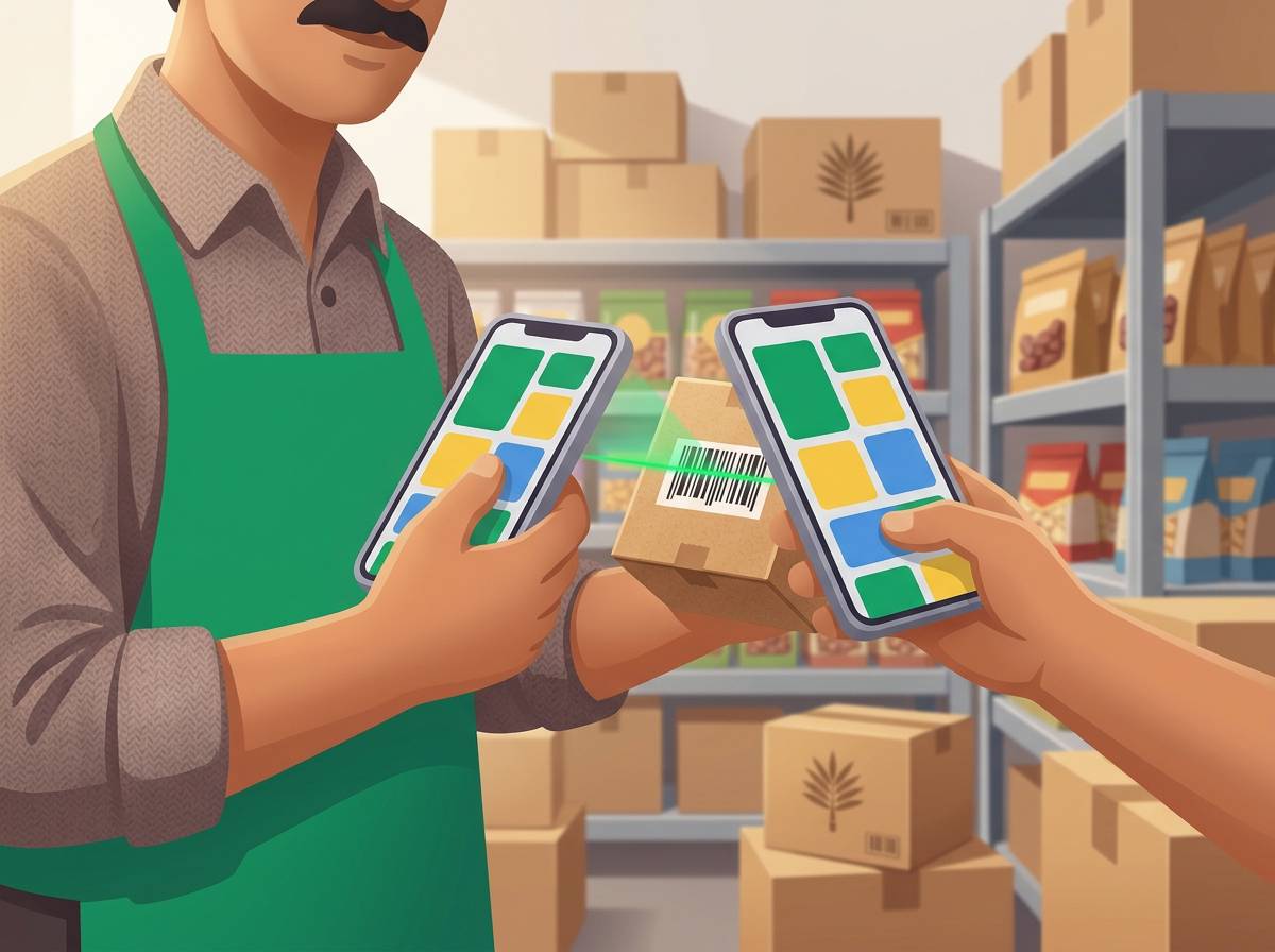 اسکن بارکد یک کارتن با گوشی در انبار